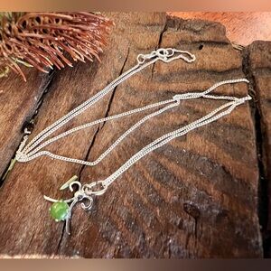 NWT BC Jade Necklace Green Flower Cabochon Pendant Italian Chain 20โ Dainty